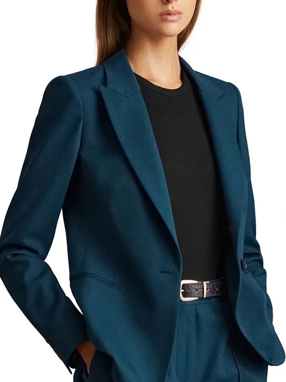 Reiss Jade Single Breasted Blazer Women's 12 Wool Blend Peak Lapel Teal